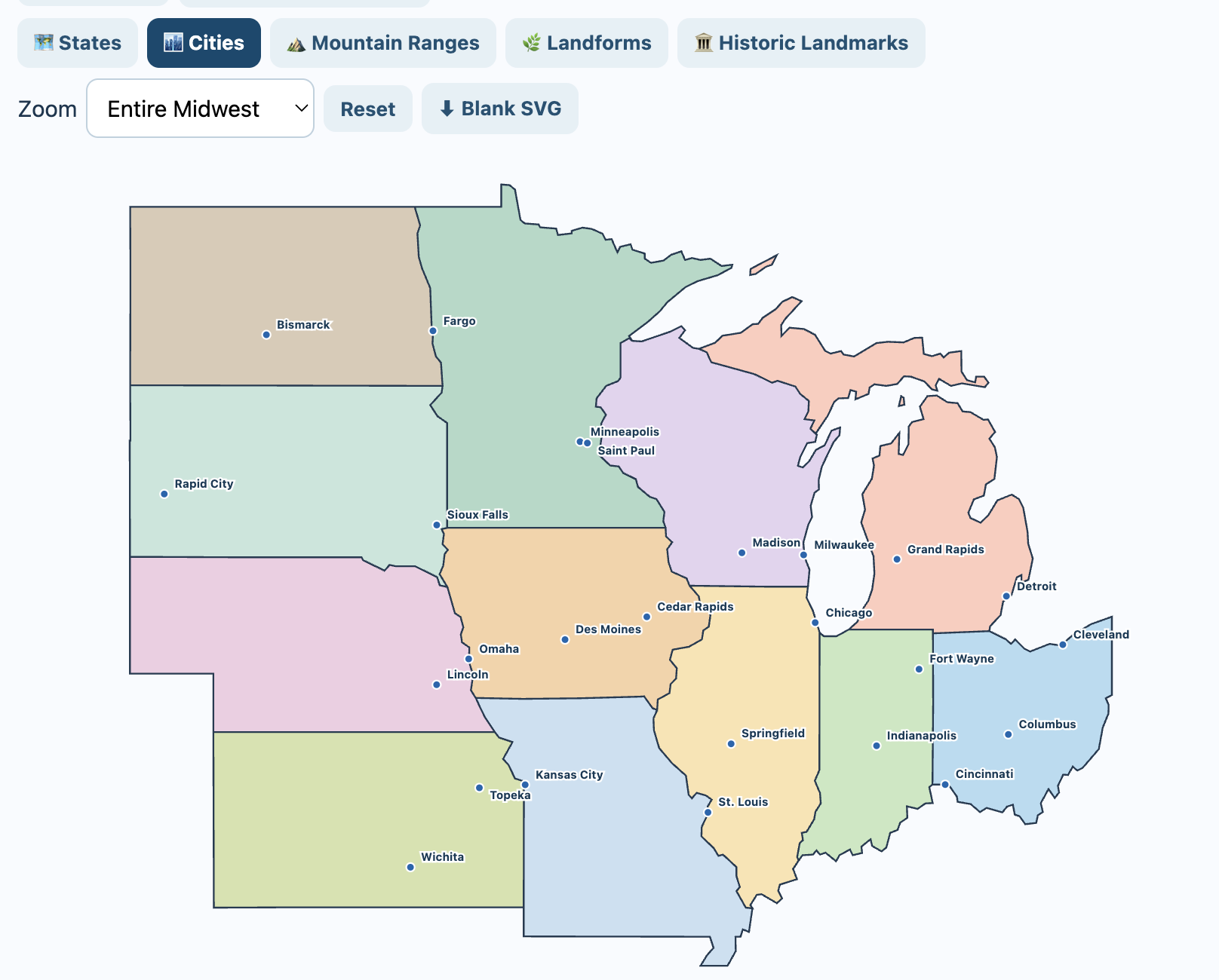 Midwestern States Interactive Map and Learning Lab 2.0